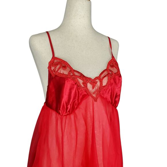 Vintage Seductive Wear Babydoll Red Sheer Half Slip Lengiere - Medium - Picture 2 of 7